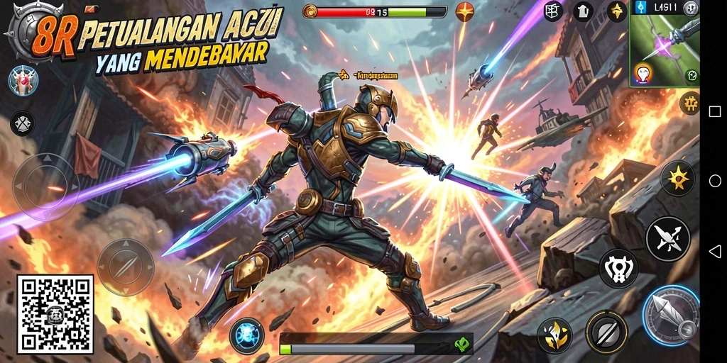 Tampilan memukau dari gameplay 8QR yang penuh aksi.