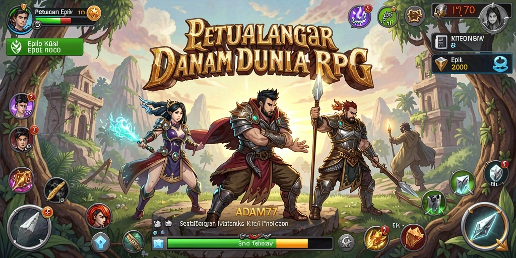 Screenshot gameplay ADAM77 menampilkan pertempuran yang epik dan karakter yang unik.