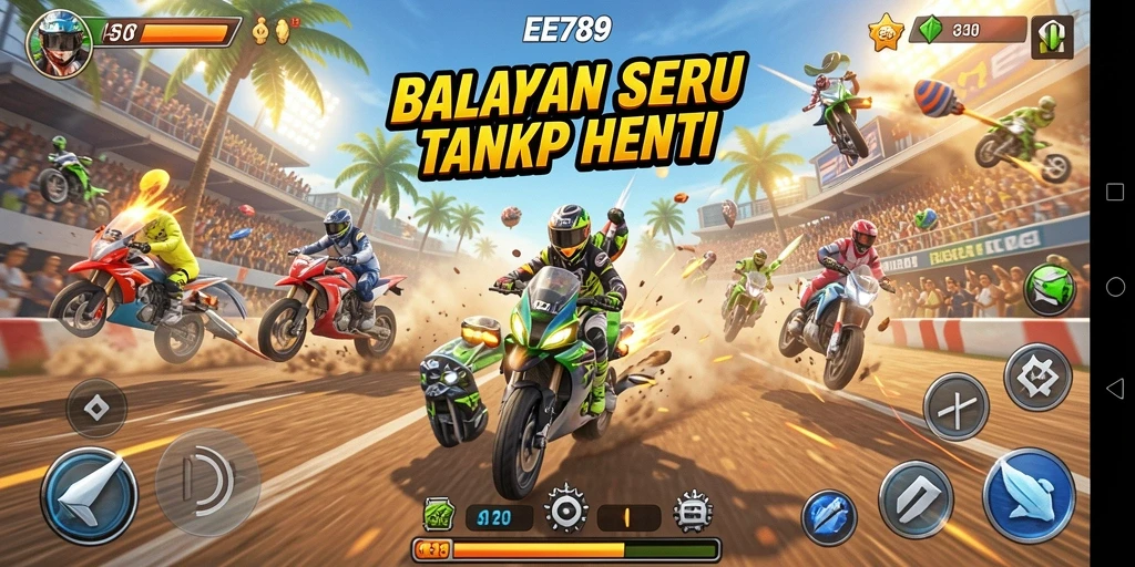 Tangkapan layar gameplay <strong>EE789</strong> menampilkan aksi balapan yang mendebarkan.
