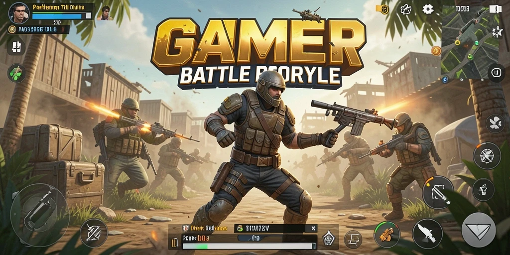 Screenshot GAMERP menampilkan aksi mendebarkan di medan perang Battle Royale.
