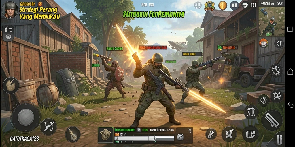 Screenshot gameplay GATOTKACA123 menampilkan pertempuran strategis yang intens.