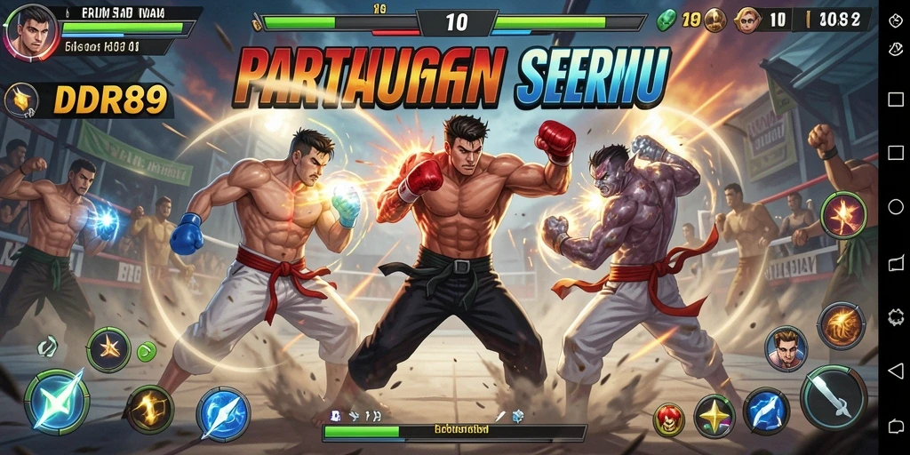 Tangkapan layar <strong>IDR89</strong> yang menampilkan aksi pertarungan seru antar karakter.