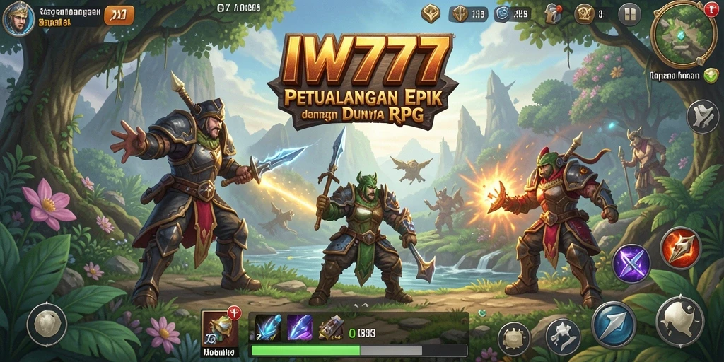 Gameplay IW777 yang menampilkan pertarungan epik dan pahlawan beragam.