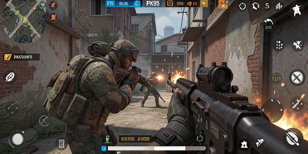 Tampilan gameplay PK95 menunjukkan aksi tembak-menembak yang seru dan mendebarkan.