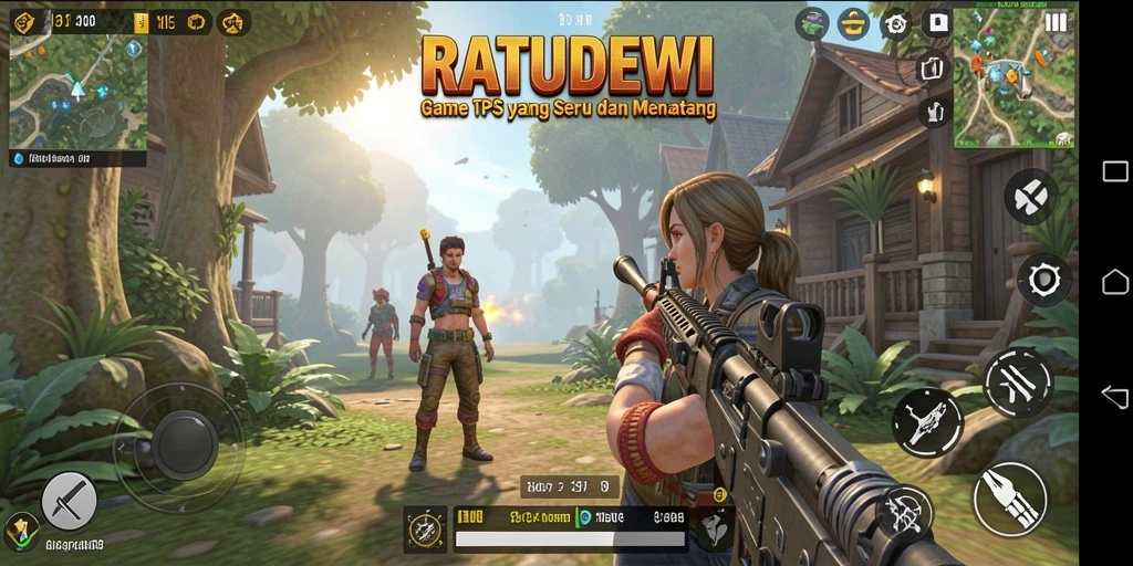 Screenshot utama dari gameplay seru RATUDEWI dengan aksi tembak-menembak.