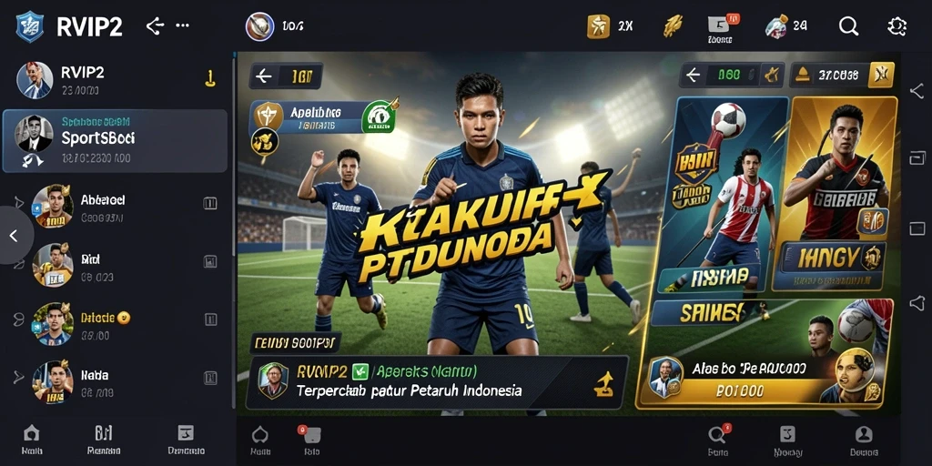 Tampilan utama screenshot RVIP2 yang menunjukkan beragam pilihan taruhan olahraga.