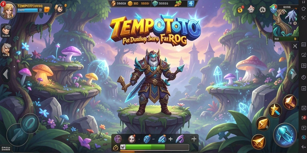 Screenshot gameplay <strong>TEMPOTOTO</strong> menampilkan pertempuran epik dengan karakter beragam.