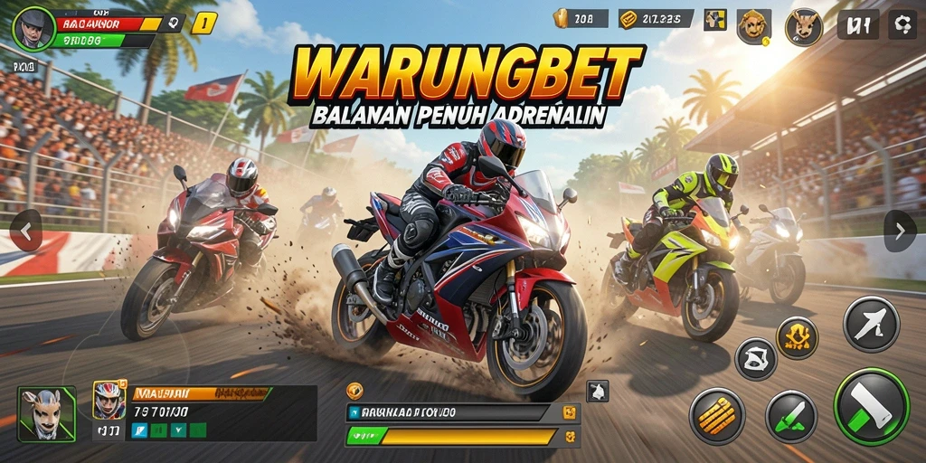 Screenshot gameplay balapan motor di WARUNGBET yang mendebarkan.